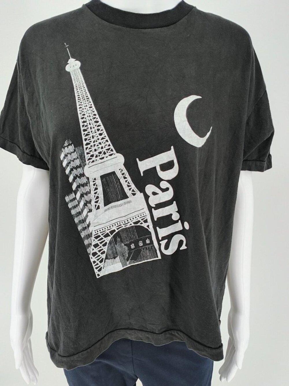 Vintage Single Stitch Brite-Sun Paris Eiffel Tower Black Graphic T-Shirt (XL)